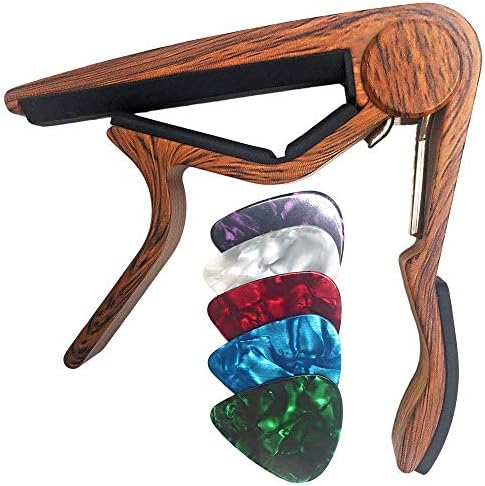 WINGO Classical Flat Guitar Capo for Nylon String Guitars-Rosewood Finish with 5 Picks.