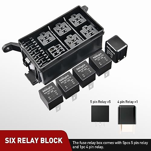 Image of Nilight 12V Fuse Relay Box 6 Relays 6 Slots ATC ATO Blade Fuse Holder 4Pin 5Pin Terminal 40A Relay Waterproof Block Kit Universal for Automotive Car Truck Camper Marine Boat