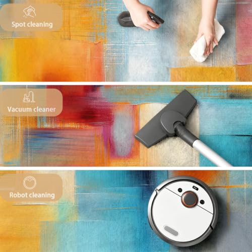 Tapis salon bleu moderne géométrique pour créer un coin lecture cosy dans la chambre - 7