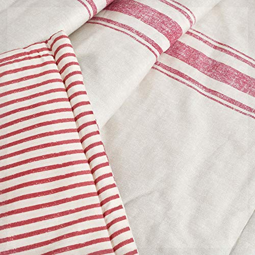 Image of Lush Decor Farmhouse Stripe Reversible Throw, Single, 50 inch W x 60 inch L, Red - Throw Blanket For Bed - Soft Blanket - Couch Throw - Rustic Farmhouse Decor
