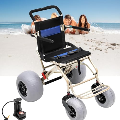 XCSCUK Sedia a rotelle da Spiaggia, Sedia a rotelle Leggera per Adulti, sedie a rotelle Pieghevoli, con Pneumatici a Pallone da 12 9 Pollici, per Trasporto in Viaggio