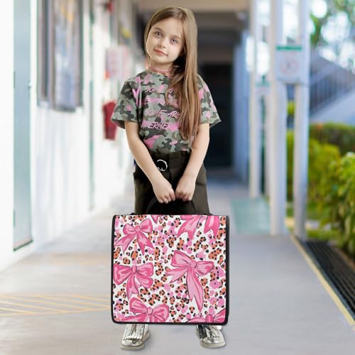 Image of Custom 3 Ring Zipper Binder Pink Bow Leopard Print Personalized Name 1.5 inch Binders Large Capacity Multi Pockets for School Office Supplies