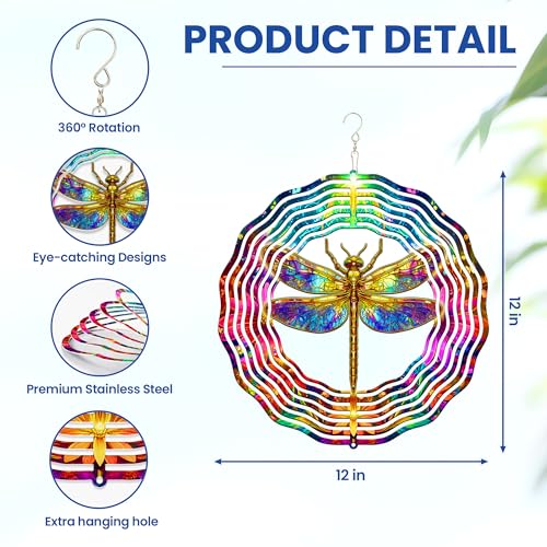 Image of FLAGWIX Dragonfly Wind Spinner, 12 in Stainless Steel Garden Decor