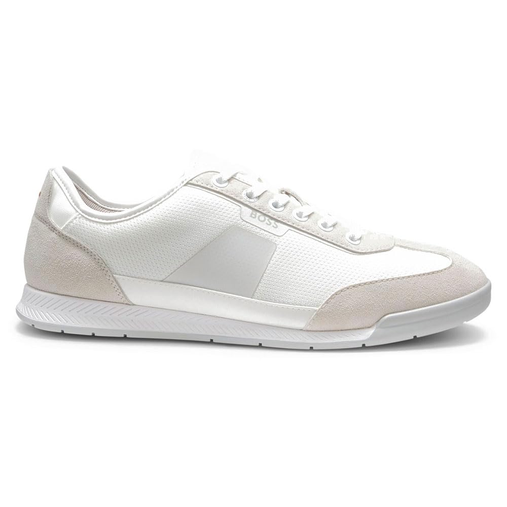 Hugo Boss Men's White Boss Orange Nitan Mixed Material Trainers With Ridged Outsole - 100 - Size: 9