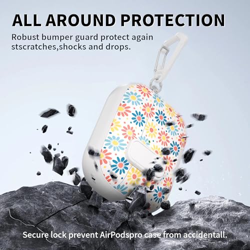 Image of for AirPods Pro 3 Case(2025) with Secure Lock Clip and Phone Stand,Cute Floral Girly Style Protective Cover with Cleaning Kit and Carabiner for Apple iPod Pro 3rd Generation(Sun Petals)