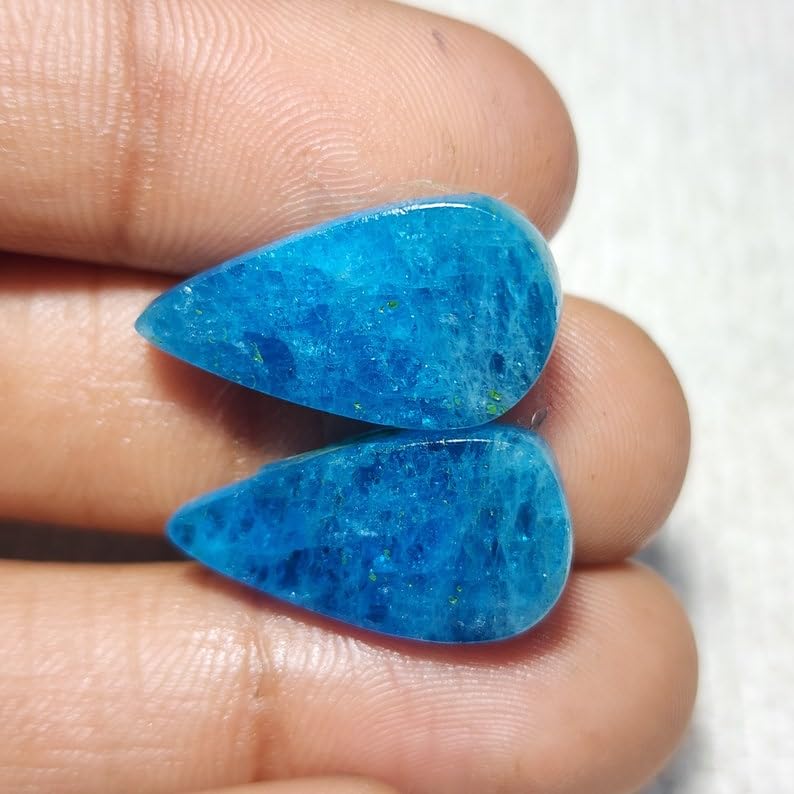 Apatite naturelle lot de 2 cabochons poire pour fabriquer un pendentif - 5