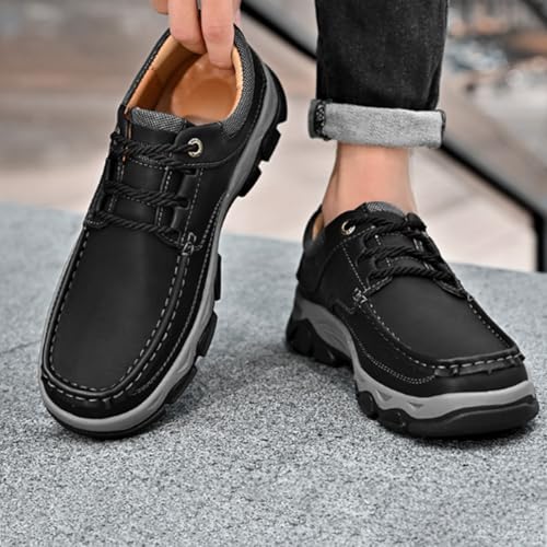 Enjerr Orthopedic Slip-On Balance Shoes Men, Breathable Non-Slip Leather Loafers with Arch Support, Casual Comfortable Walking & Travel Shoes (Black-A,12.5)2