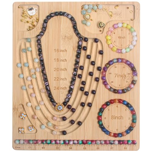Bead Board for Jewelry Making Bamboo Beading Tray Design Mat for Necklaces Bracelets and Crafts. Portable Bracelet Sizer Jewelry Making Supplies