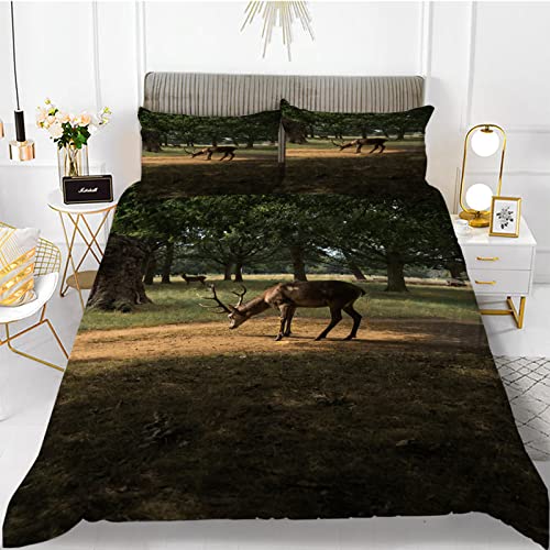 Housse de couette 160x200 imprimé cerf et parure de lit microfibre avec fermeture éclair