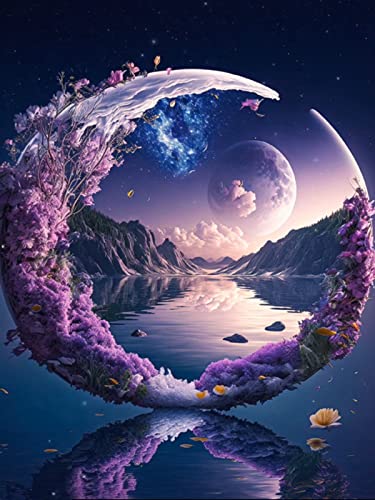 Mrnsiet DIY 5D Diamond Painting Kits for Adults Diamond Art Crystal Moon Diamond Painting Full Drill Crystal Rhinestone Embroidery Craft Kits for Home Wall Decor Gifts 12X16Inch