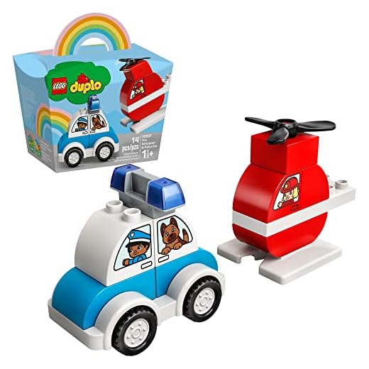 LEGO DUPLO My First Fire Helicopter and Police Car 10957 Rescue Vehicles; Police Car and Helicopter Learning Toy, New 2021 (14 Pieces)