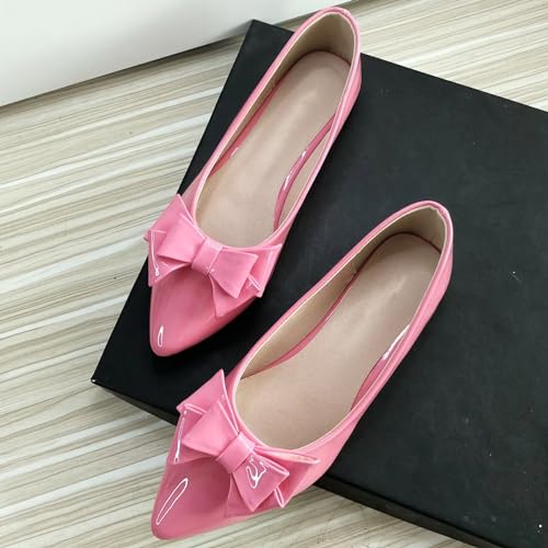 INEELUYI Women's Patent Leather Pointy Toe Slip on Ballets Flats Candy Color Bowtie Bowknot Flats Shoes3