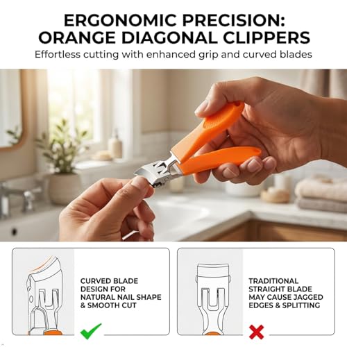 Wide Jaw Opening Anti-Splash Slanted Nail Clippers - Long Handle Splashproof Design for Ingrown Nails, Wide Mouth Toe Nail Clippers & Household Use (Black+Orange) — view 5