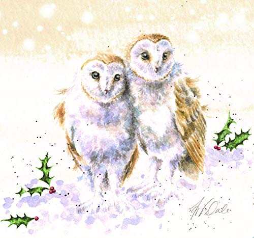 Toile carrée Festive Owl pose de Noël sur une étagère de salon cocooning