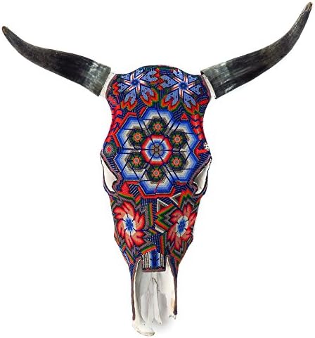 Large Huichol Bead Bull Skull Wall Mount Authentic Beaded Cow Mexican Folk Art