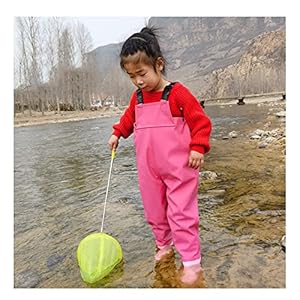 Waders Effen Kleur Steltlopers Voor Kinderen, Met Regenlaarzen, PVC + Gebreide Stof, Kleuterkleding Voor Buitenvissen (Color : Pink, Size : M/1 pcs)