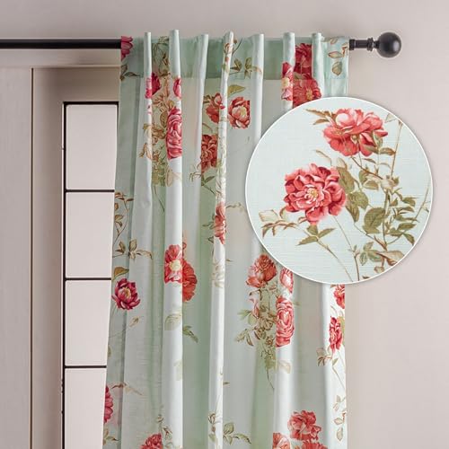 Image of Maison d' Hermine Curtains for Living Room 100% Cotton 50 inchx124 inch (Pack of 1) | 124 inches long Light Filtering Curtains for Windows Bedroom with Rod and Loop Pockets - Villette - Aqua