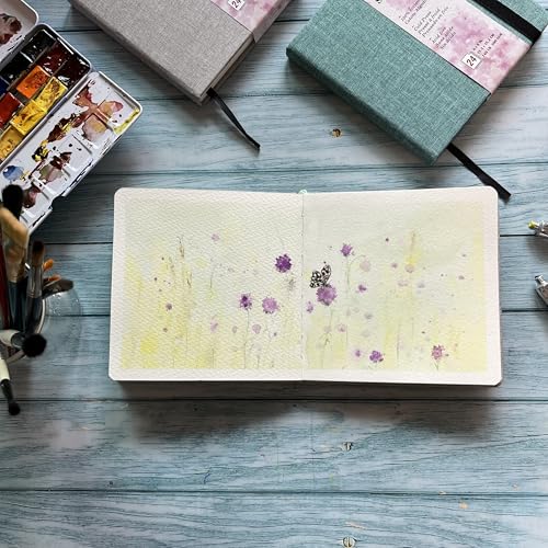 Image of tumuarta Watercolor Journal, 8.25x5.5, 140 LB, 300 GSM, Cotton Paper, Cold Press, 24 Sheets, 48 Pages, Watercolor Paper Sketchbooks for Use As Travel Notebook and Mixed Media Pad