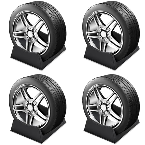 Image of Colingmill 4 Pcs Car Tire Display Stand Wheel Display Rack Adjustable Width Rim Storage Wheel Rim Holder Tyre Stand Base Tire Tray Base for Exhibition Shop Garage Trade Show, Black