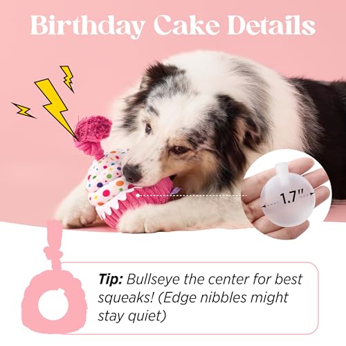 LE SURE Dog Birthday Cake Toy - Cute Squeaky Dog Toy for Gentle Chewers with Interactive Tug Rope, Plush Interactive Toy for Adult Dogs Birthday Party, Standard, Pink - image 4