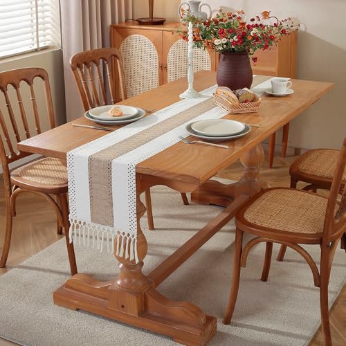 Chemin de table en coton et lin rustique aux finitions soignées