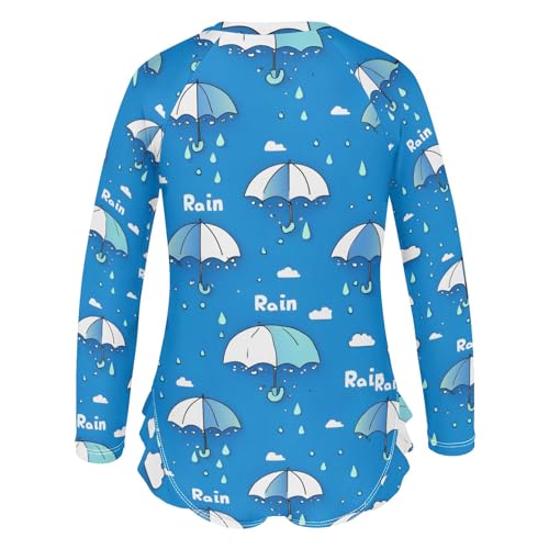 ALAZA Toddler Swimsuit Girl Bathing Suit Swimwear Rash Guard Rain Umbrella Blue Long Sleeve 3T3