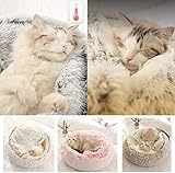 Fashionapple Flauschiges Katzenbett, rund, weiches Plüsch, Höhle mit Kapuze, Katzenbett, für den Winter, warm, Schlafkissen, rutschfest, maschinenwaschbar, für Katzen und Welpen-Kaffee, 60 cm