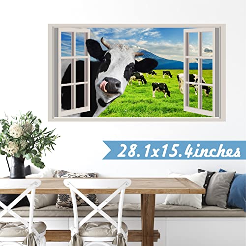 Funny Cow Wall Decals Peeking Cow Wall Sticker Peel And Stick Decals 3D Fake Window Cow Print Decor Stickers Cow Wall Art Rustic Farm Animal Vinyl Stickers For Living Room Bedroom Farmhouse Art Decor #TOP3