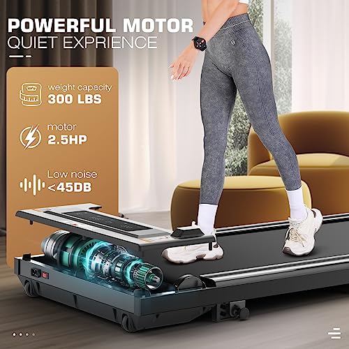 Image of Under Desk Treadmill, 300LBS Capacity Compact Treadmills for Home /Office, 2.5HP Portable Walking Pad Treadmill,Remote Control,Mini,Installation-Free(Dark Black)