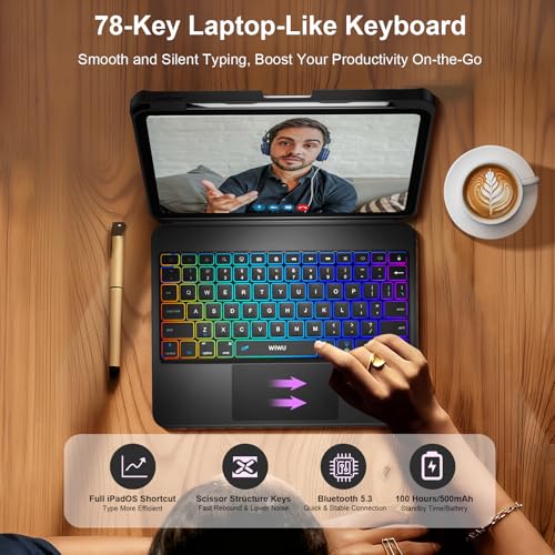 Image of iPad Pro 13 inch Case with Keyboard (M5 M4 2025 2024), Magnetic Detachable Keyboard, Multi-Trackpad, 7 Color Backlit, 360 Rotatable Stand, Slim Protective Case with Stylus Storage (Black)