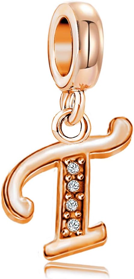JMQJewelry Initial Letters A-Z Rose Gold Plated Alphabet Birthday Birthstone Womens Beads Charms for Bracelets Mom Wife Sister Jewelry