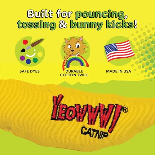 Image of Yeowww! Catnip Chi-CAT-a Banana Toy for Cats - 7 Inches - Durable Cotton Twill - Made in the USA - Stuffed with Organically Grown Catnip (Pack of 3)