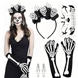 Costume de femme pour le Jour des morts : vous recevrez 1 bandeau pour le Jour des morts, 1 tatouage facial pour Halloween, 1 paire de gants squelettes et 1 paire de boucles d'oreilles squelettes. Grâce à eux, vous pourrez rapidement créer une nouvelle coiffure époustouflante qui rendra votre fête costumée d'Halloween pour le Jour des morts encore plus parfaite.