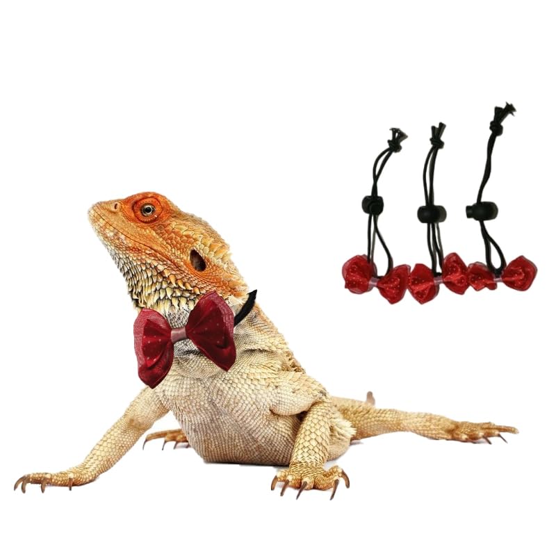 Image of Christmas Lizard Leash Bearded Dragon Harness Adjustable (S,M,L) for Lizard，Gecko, Iguanas Amphibians and Other Small Pet Animals (green+red+bowknot)