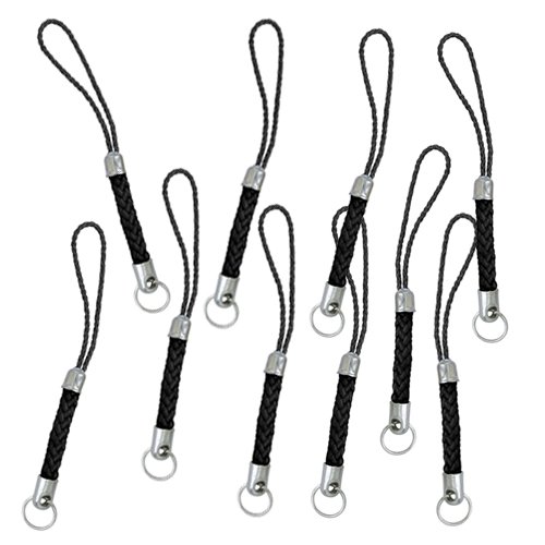 Beadaholique 10-Piece Black Braided Cell Phone Strap with Silver Tone Ring