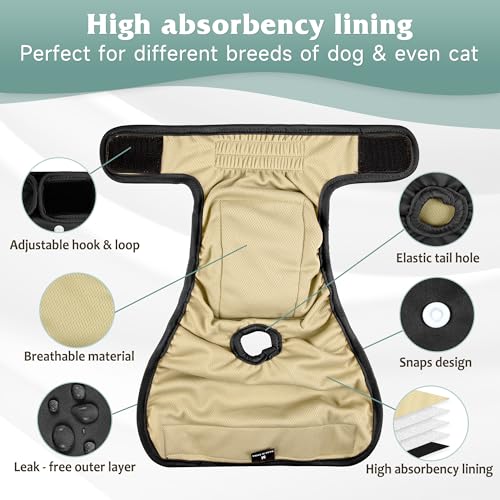 Image of Dog Diapers Female 5pcs,Reusable Dog Doggie Puppy Doggy Diapers Female, Period Panties in Heat, Black, XLarge