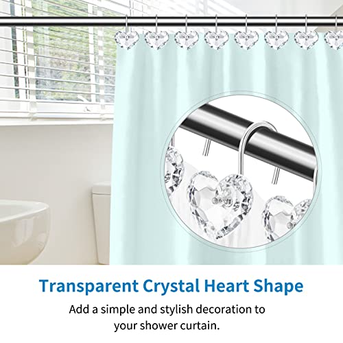Raymall Acrylic Rhinestone Shower Curtain Hooks Set Of 12, Bling Crystal Glass Shower Curtain Rings Decorative Rust Proof Bath Hook Decoration Of Bathroom (Transparent-Heart) #TOP2