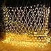 Solar Powered Net Lights 200 LED 9.8Ft x 6.6Ft Bush Light Dark Green Wire Auto On/Off 8 Modes Outdoor Mesh Lights for Bushes Shrubs Lawn Decor(Warm White)