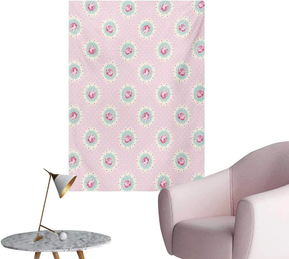 Anzhutwelve Shabby Chic Wallpaper Retro Style Polka Dotted Backdrop and Floral Motifs Roses CottageBaby Pink White Seafoam W20 xL28 Poster Paper