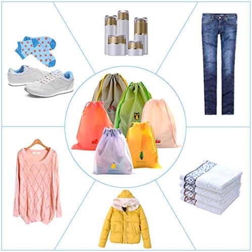 EASEHOME Waterproof Drawstring Bags, 6 Pack PE Draw String Bag Folding Storage Sack for Gym Sport Swim Travel Wash School Packing 6 Patterns 3 Sizes