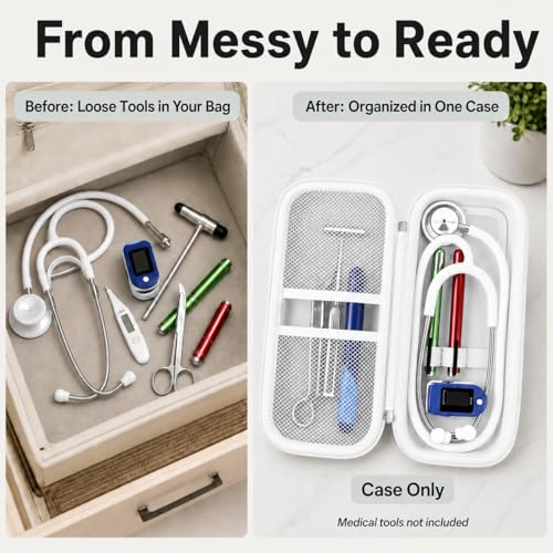 Image of ALKOO Stethoscope Case for 3M Littmann Classic III /Cardiology IV, Ivory | for MDF Acoustica Stethoscopes, for Nurses, Doctors, Nursing School Essentials, Students, Clinic, EMS, Travel, Hard Bag Only