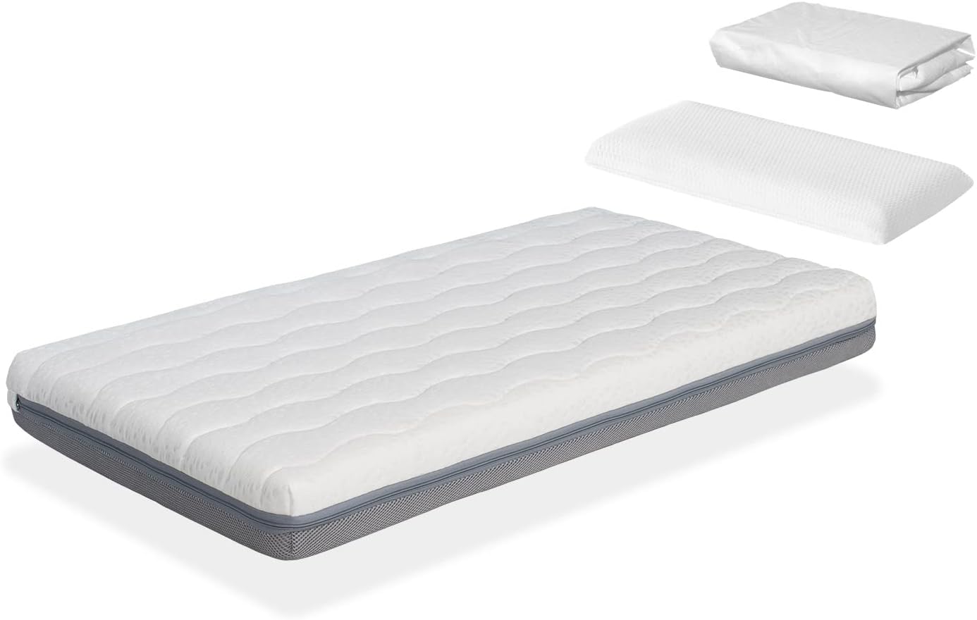Pack Colchon 80X130 Born Cama Infantil, Altura 14 CM, 1 Almohada viscoelastica 80X35 + 1 Protector colchon 80X130