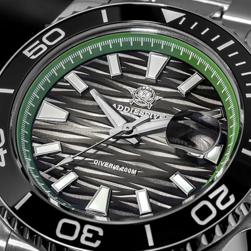 Image of ADDIESDIVE 41 MM Mens Dive Watch 200 M Waterproof BGW9 Luminous Ceramic Bezel Date Display Quartz Analog Wrist Watches Wave Textured Dial
