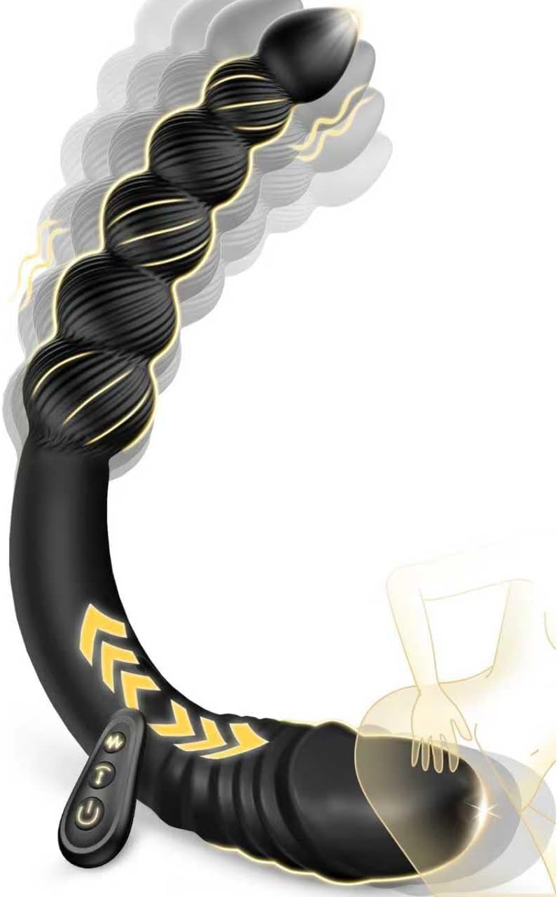 13.77" Thrusting Dildo Vibrator Anal Beads, Curved G Spot Anal Dildo Butt Plug with 9 Vibrating & Thrusting Adult Anal Toys Women Sex Toys, Remote Control Twin Explorer Play for All Experience Levels