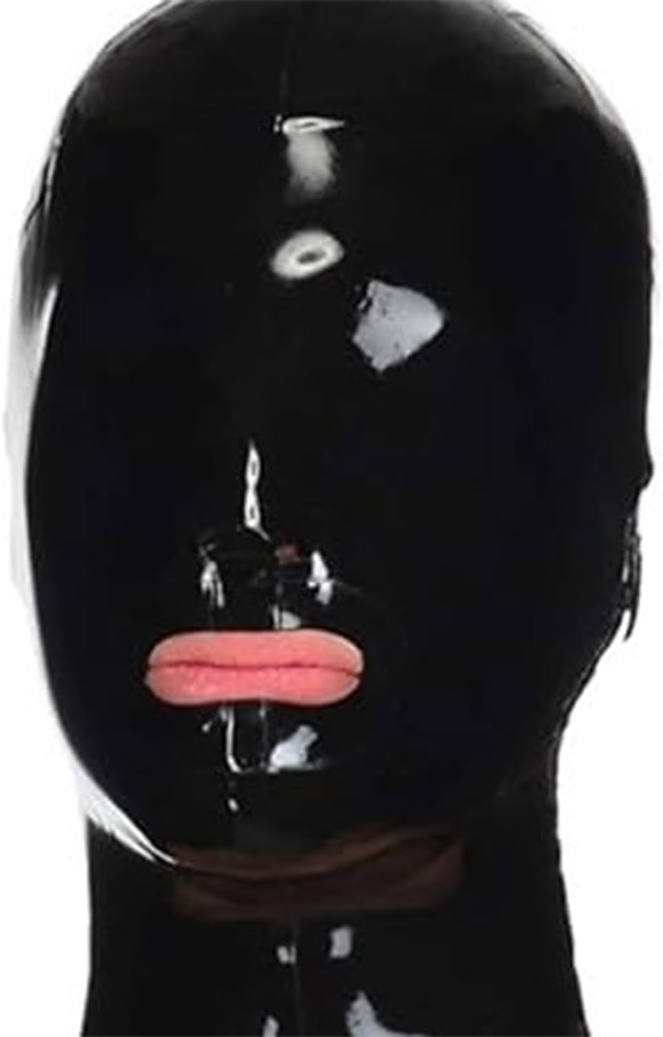 Black Latex Hood Full Face Latex Mask BDSM Fetish Handmade Open Mouth Back Zipper for Cosplay Party Club