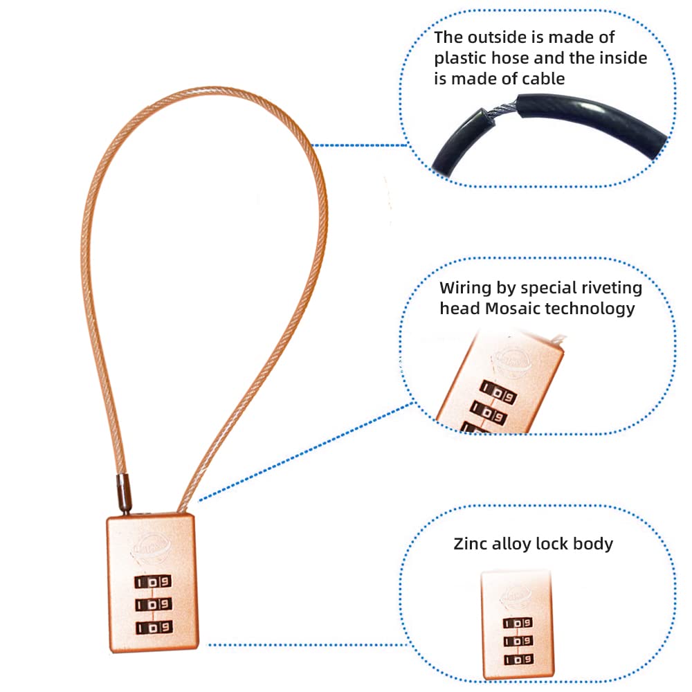 SISAV 3 Digit Cable Combination Lock 5 inches Cable for School Gym Locker,Filing Cabinets,Helmet,Toolbox,Luggage Suitcase,knapsack,Gold 2Pack - Image 4