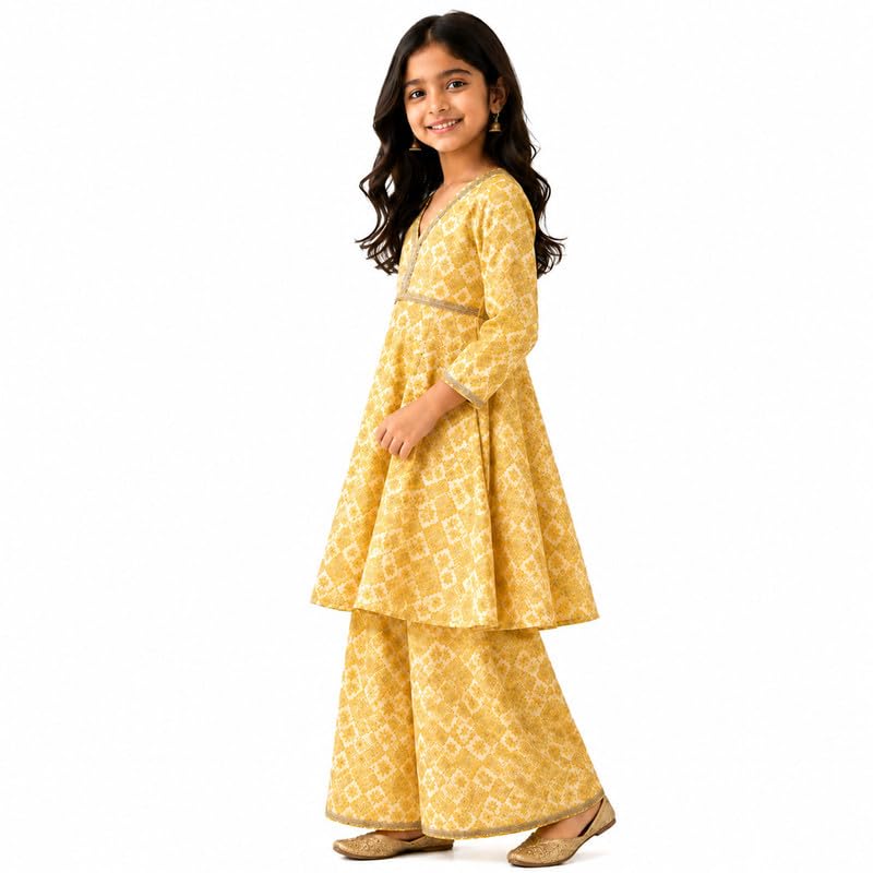 Image of LITTLE GINNIE Girls Kurta Sharara Set | Traditional Ethnic Wear for Kids