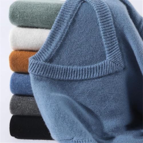Men Cashmere Sweater Pullover Warm Classic V-Neck Sweaters Long Slevees Knitted Jumper Dark Gray9 XL2