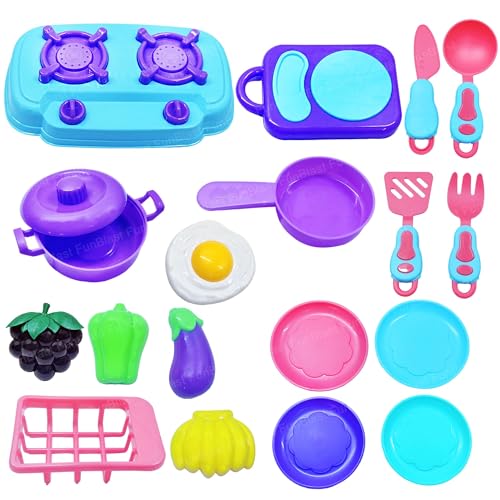FunBlast Kitchen Play Set Toys for Girls -17 Pcs Portable Cooking Kitchen Play Set Pretend Play Food Party Role Toy for Boys Girls (Multicolor)