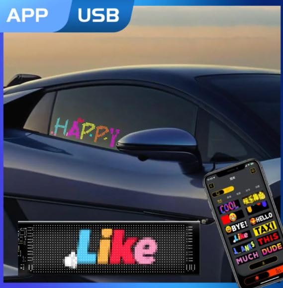 Image of Cloudsale LED Sign Car Bluetooth App LED Matrix Pixel Panel Night Light DIY Programmable Flexible LED Display for Car, Shop, Hotel & Bar (16 * 64)(App Control Only) L*B (10 * 38)